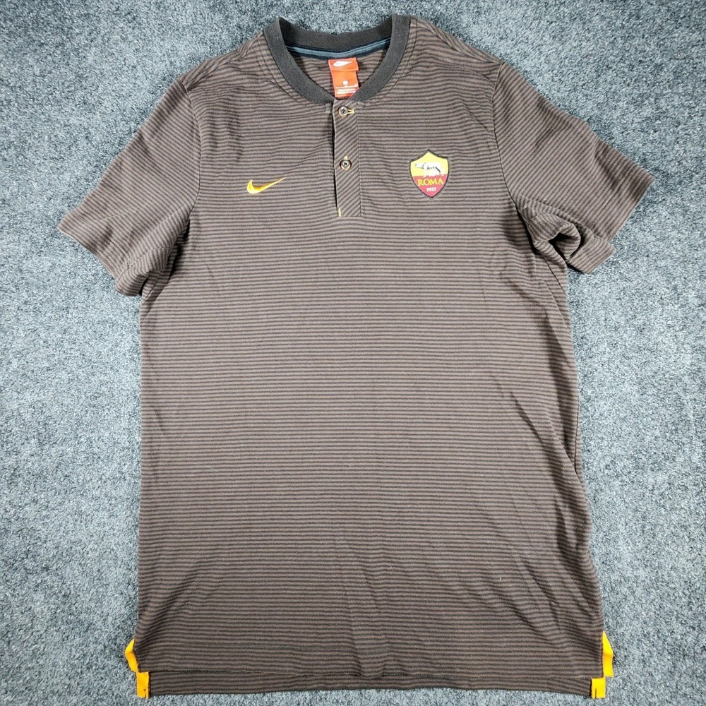 Nike AS Roma Henley Shirt Mens Large‎ Brown Striped Soccer Crest World Cup